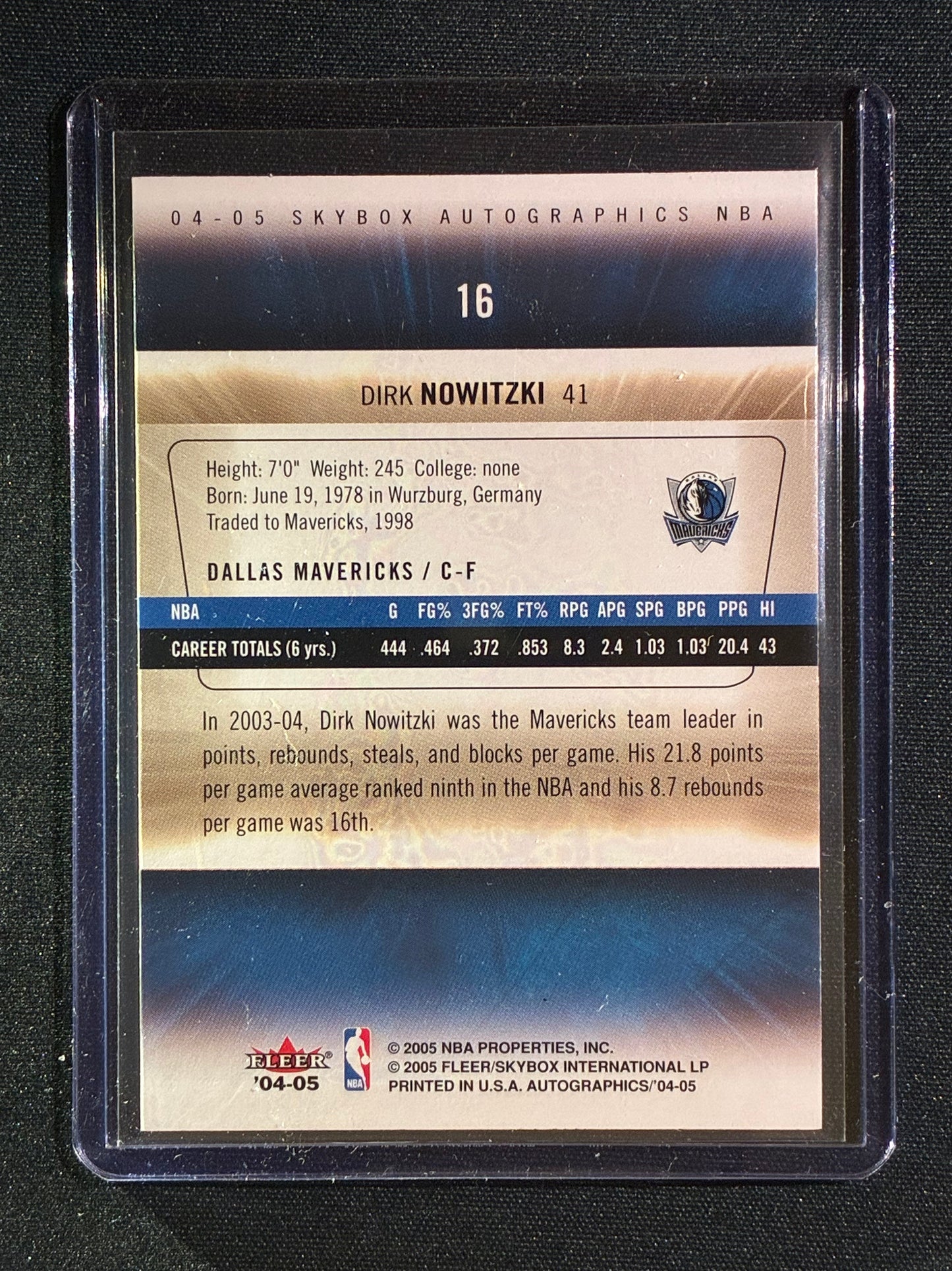 2004-05 Skybox Autographics DIRK NOWITZKI Foil Signature Silver Base #16