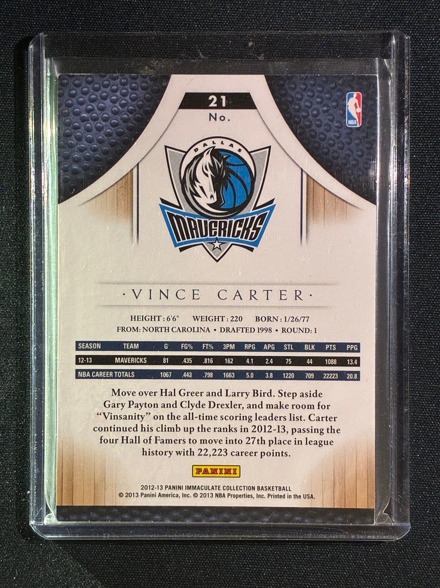 2012-13 Immaculate VINCE CARTER Base Gold 66/99 #21