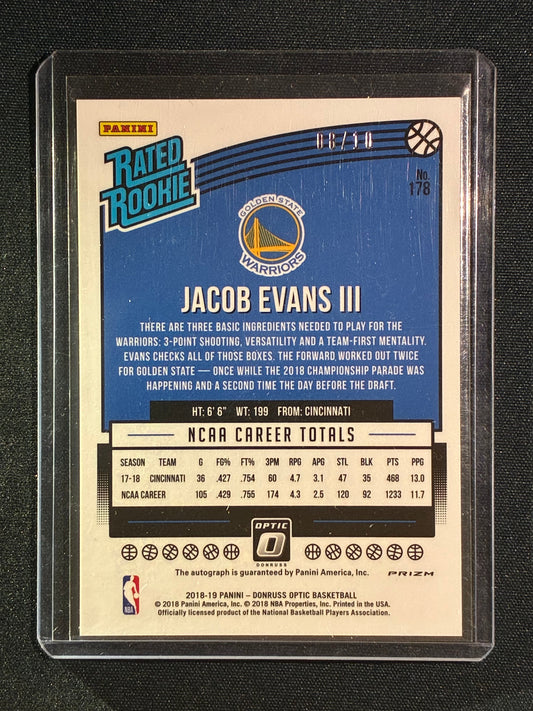 2018-19 Donruss Optic JACOB EVANS III Rated Rookie Signature Auto Gold Prizm 8/10 #178