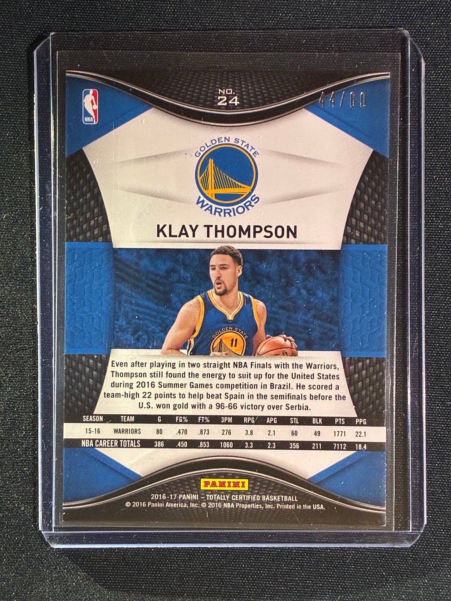 2016-17 Totally Certified KLAY THOMPSON Orange 44/60 #24
