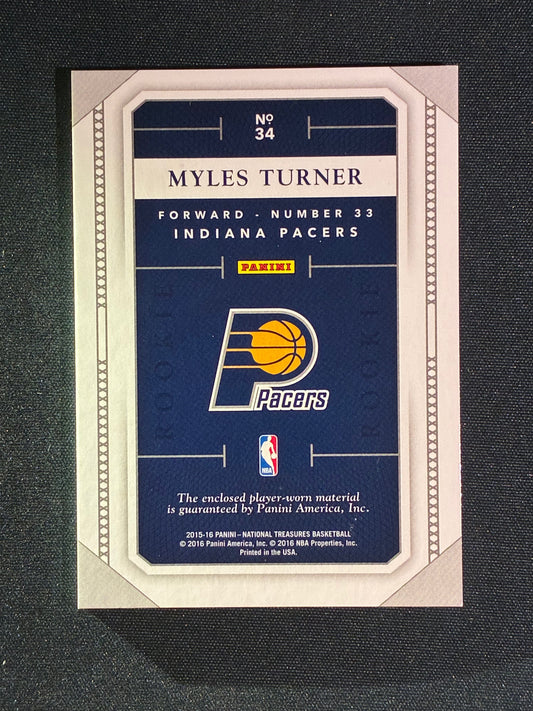 2015-16 National Treasures MYLES TURNER Super Swatches Rookie Patch Gold Prime 12/25