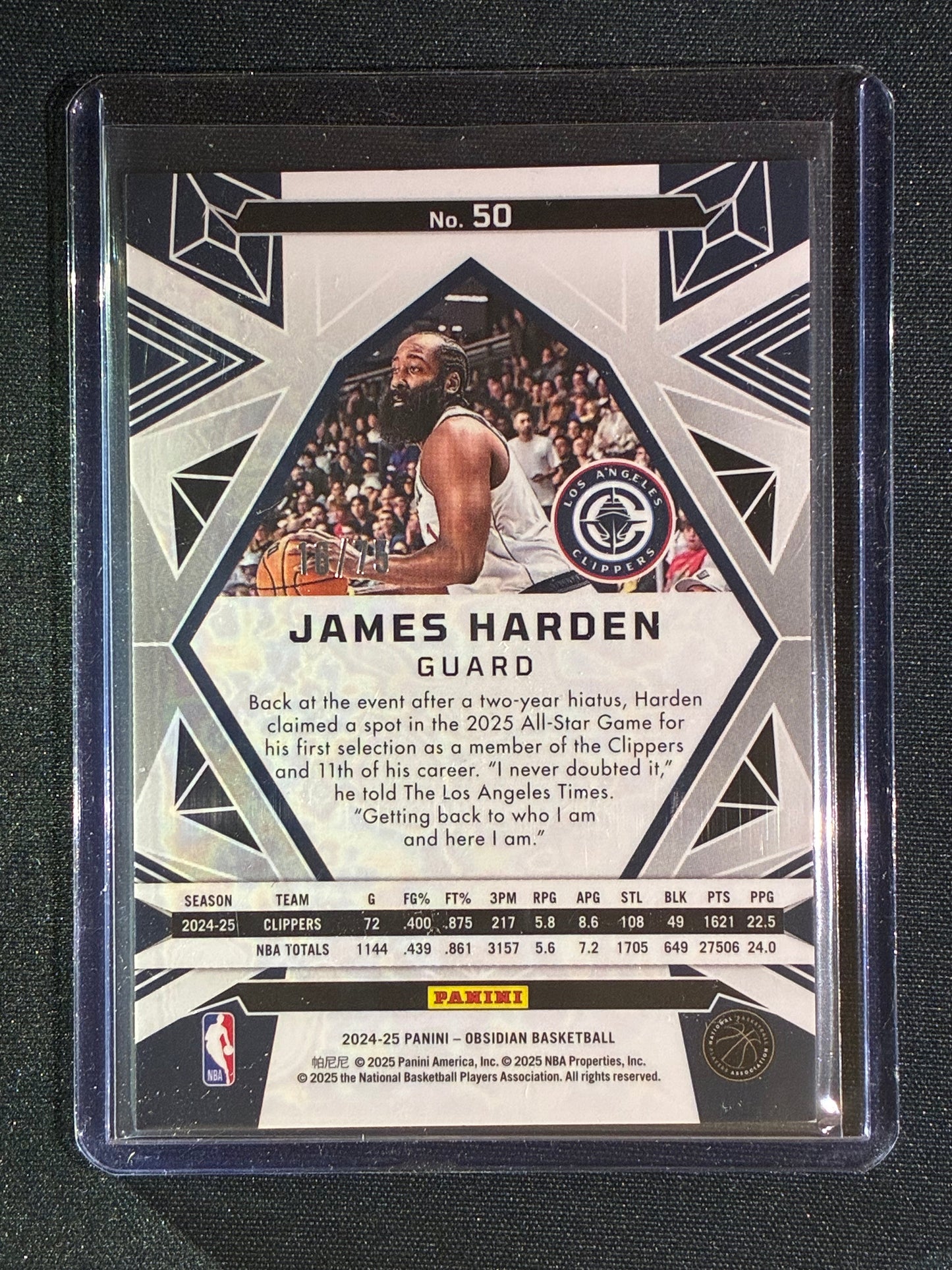 2024-25 Obsidian JAMES HARDEN Electric Etch Purple 16/75 #50
