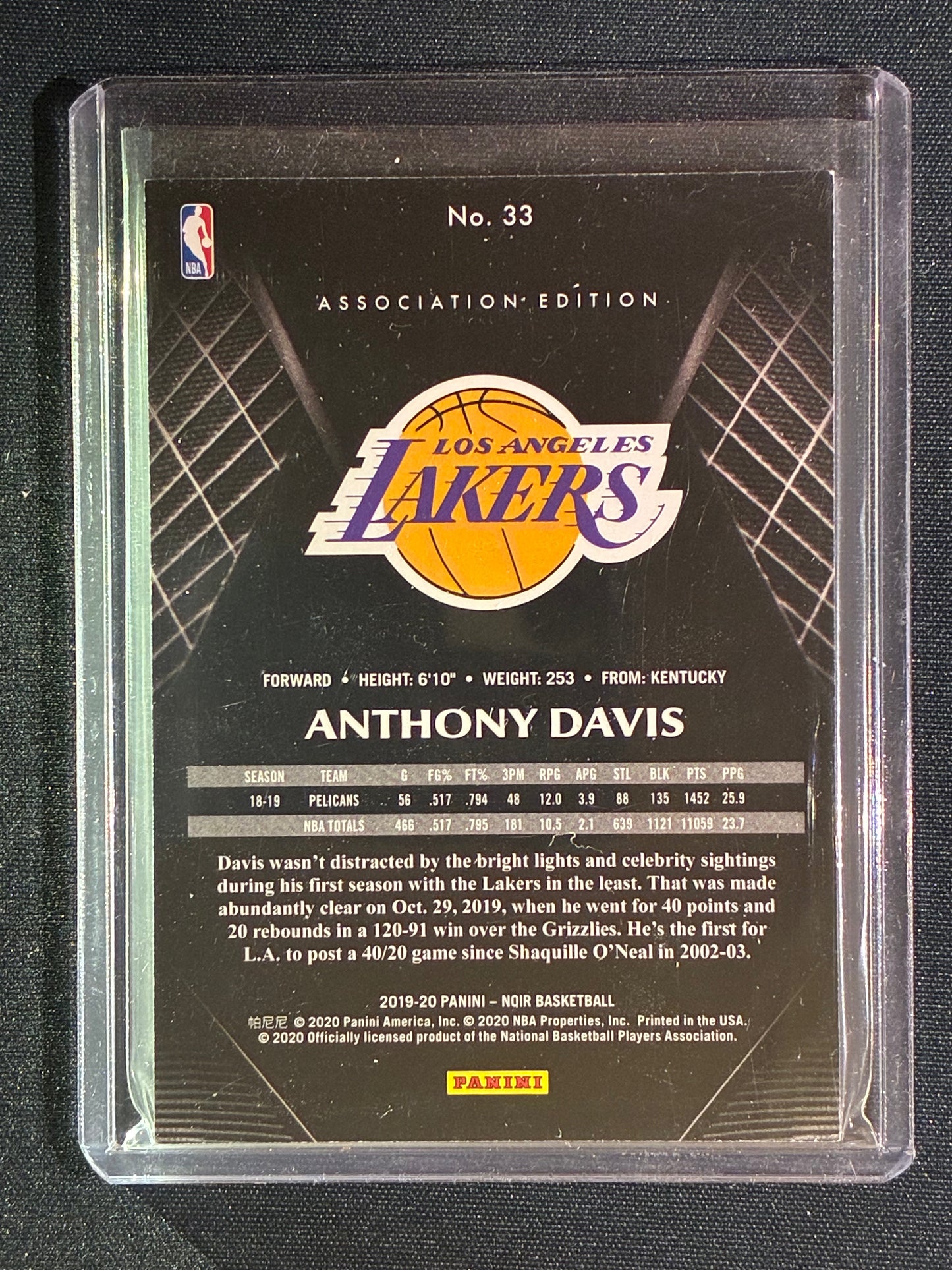 2019-20 Noir ANTHONY DAVIS Association Edition Base Silver 86/99 #33
