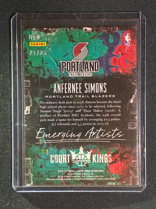 2018-19 Court Kings ANFERNEE SIMONS Emerging Artists Rookie Sapphire Blue 21/25 #9