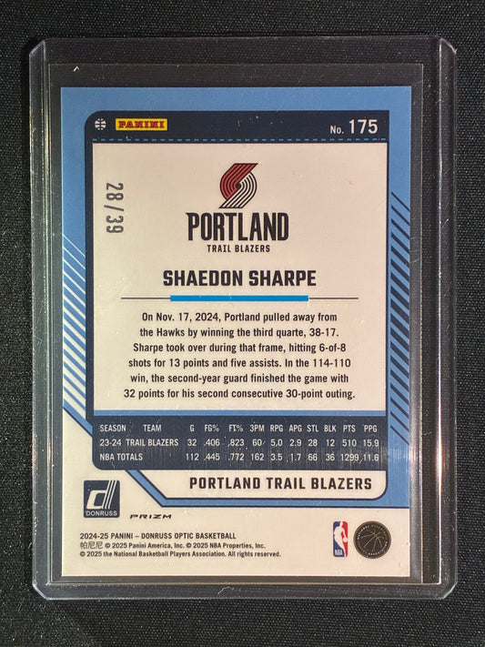 2024-25 Donruss Optic SHAEDON SHARPE Black Velocity 28/39 #175