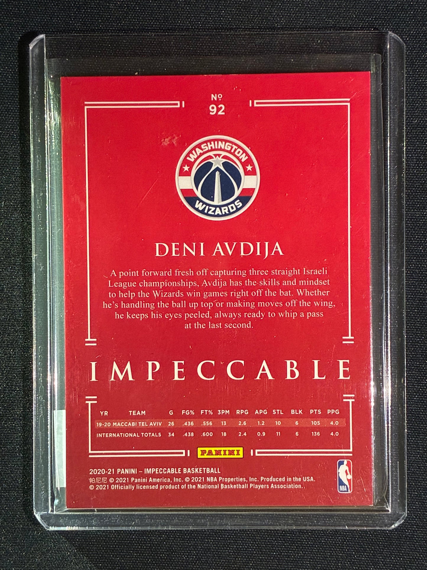 2020-21 Impeccable DENI AVDIJA International Rookie Red #92