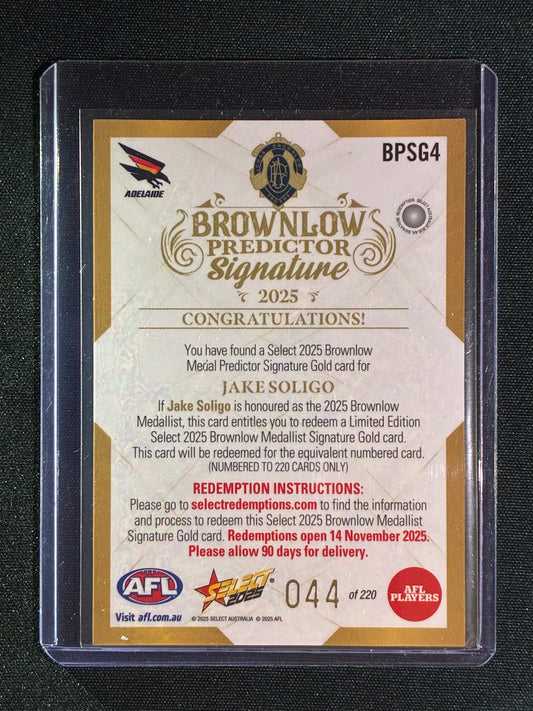 2025 Select Footy Stars JAKE SOLIGO Brownlow Predictor Signature Gold 044/220 #4