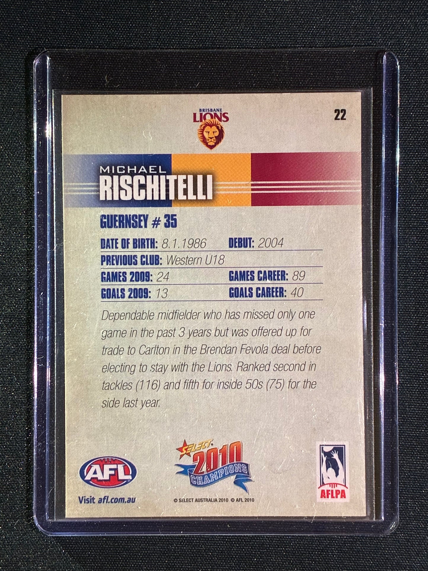 2010 Select Champions MICHAEL RISCHITELLI Base Signature Auto IP #22
