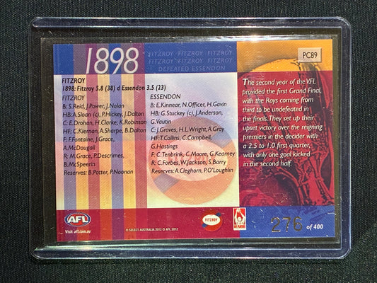 2012 Select Eternity FITZROY 1898 Premiers Commemorative 276/400 #89