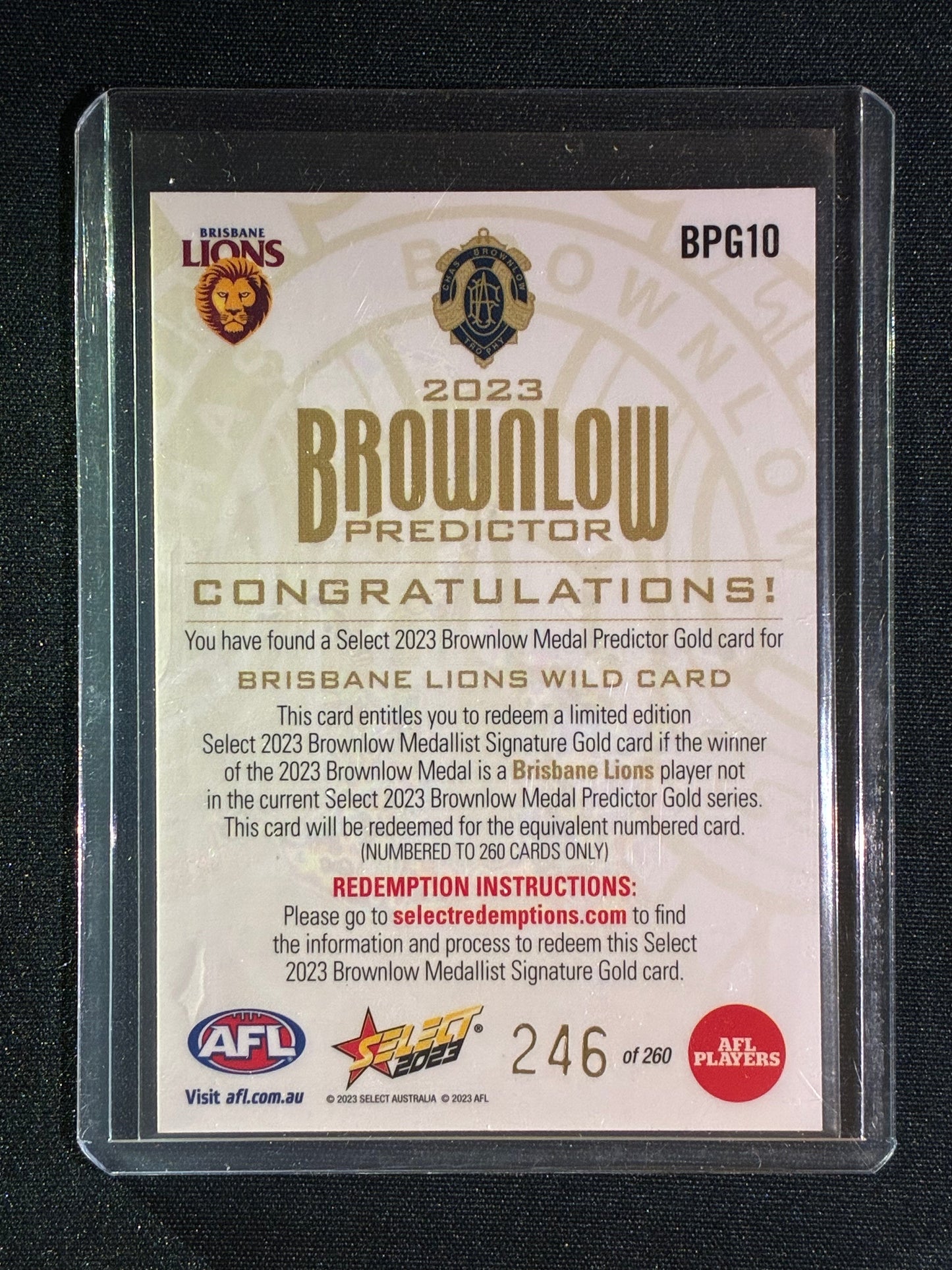 2023 Select Footy Stars BRISBANE LIONS WILD CARD Brownlow Predictor Gold 246/260 #10