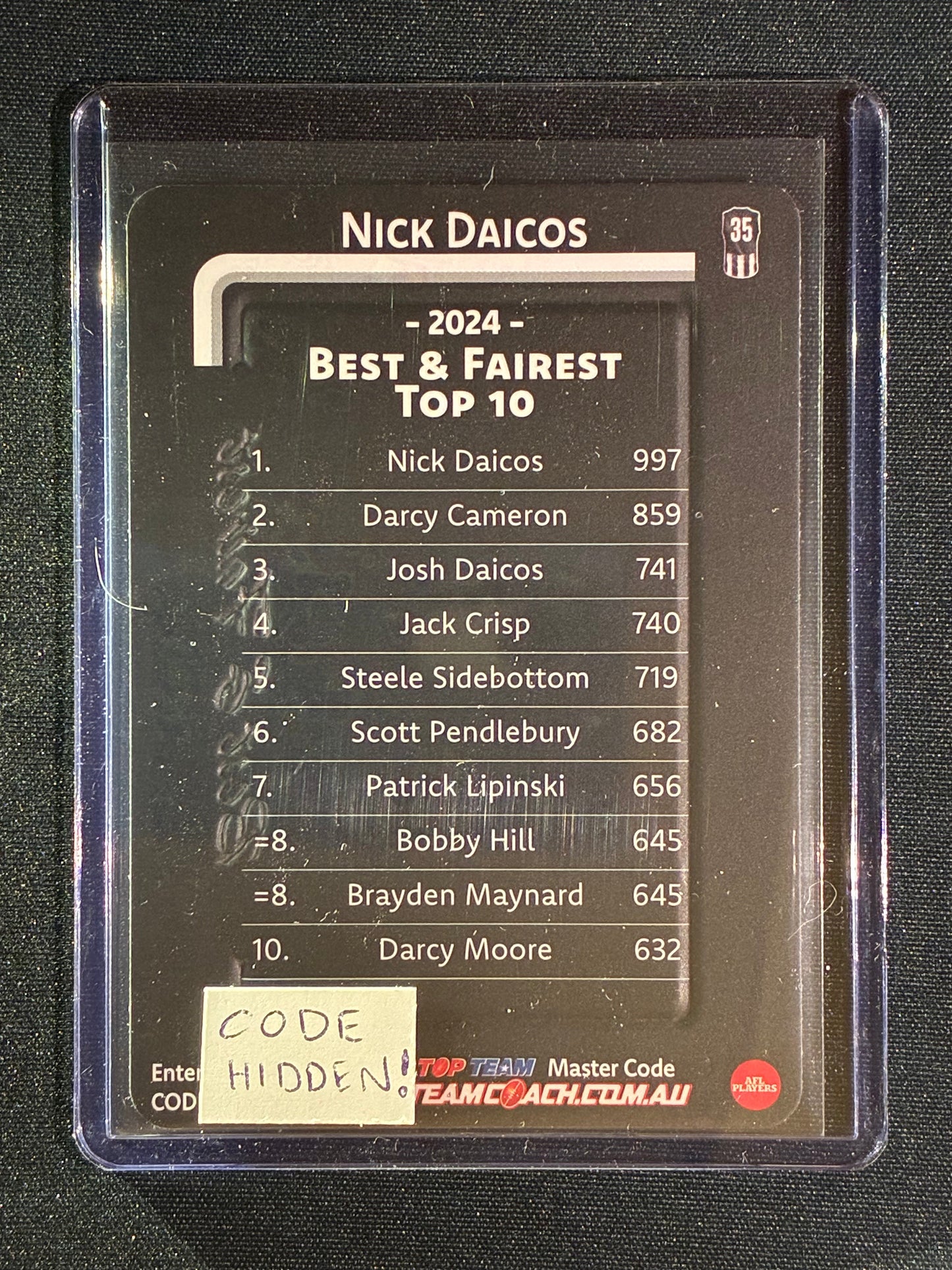 2025 Teamcoach NICK DAICOS Best & Fairest Silver #4
