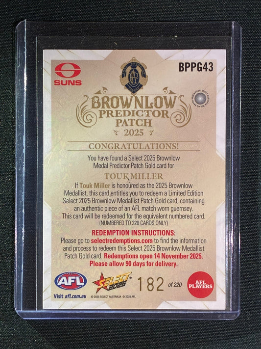 2025 Select Footy Stars TOUK MILLER Brownlow Predictor Patch Gold 182/220 #43