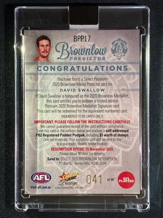 2020 Select Footy Stars Prestige DAVID SWALLOW Brownlow Predictor Platinum 041/60 #17