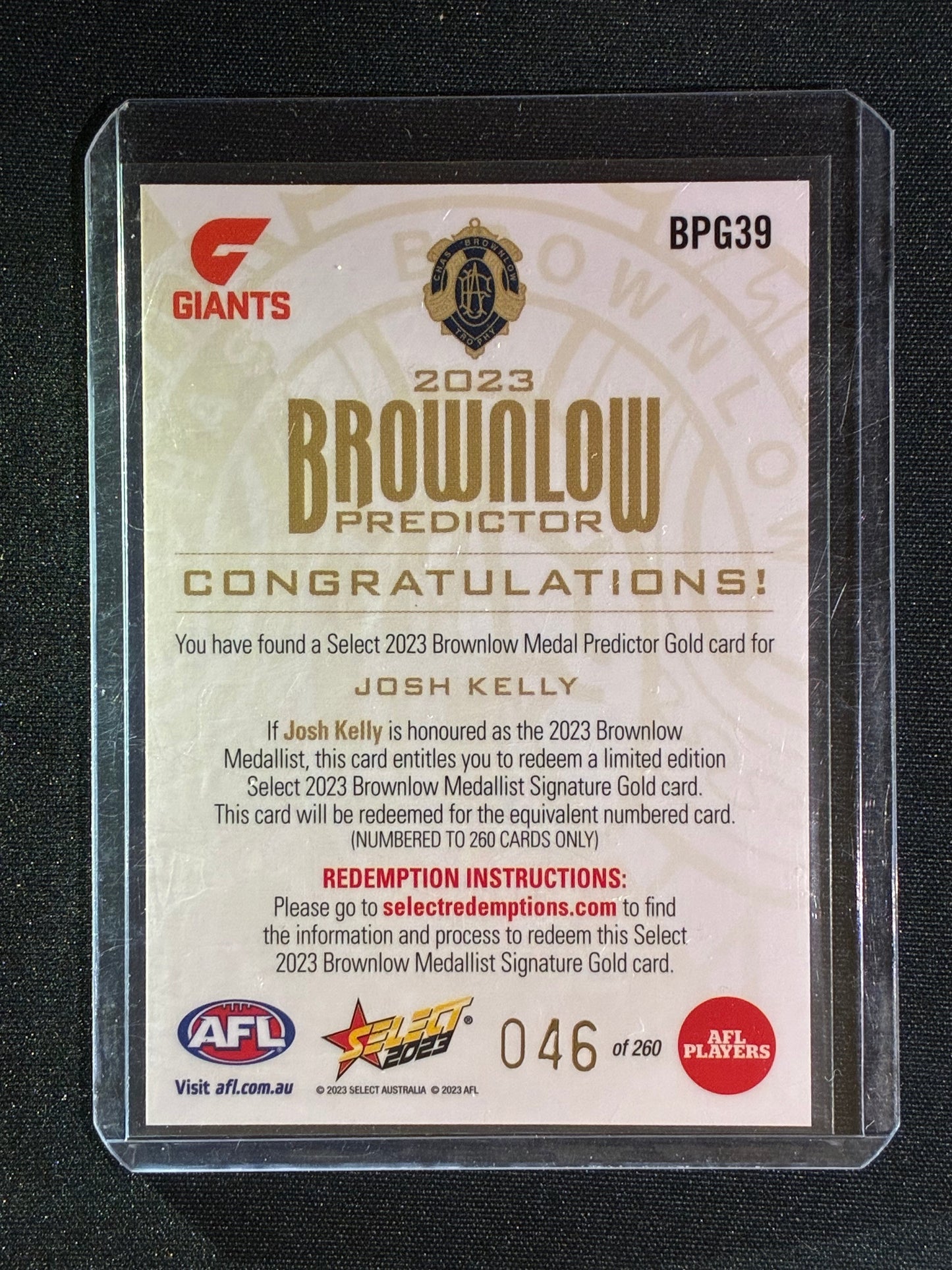 2023 Footy Stars JOSH KELLY Brownlow Predictor Gold 046/260 #39