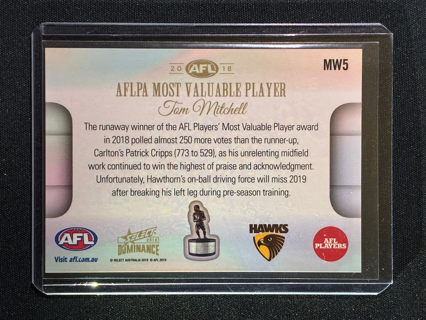 2019 Select Dominance TOM MITCHELL Medal Winner 2018 AFLPA Most Valuable Player MVP #5