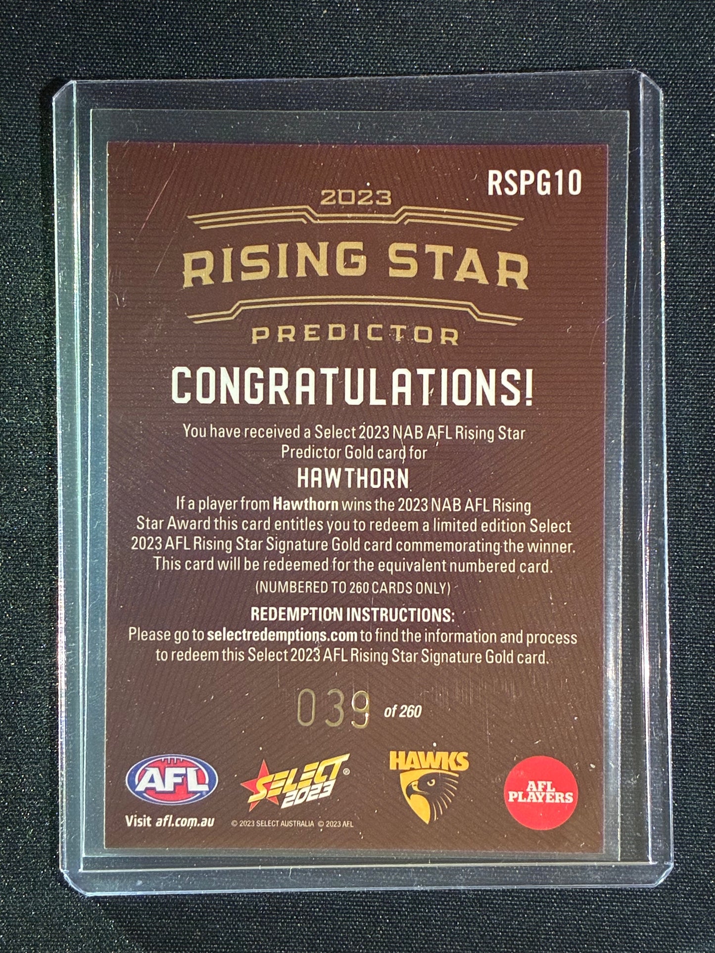 2023 Select Footy Stars HAWTHORN HAWKS Rising Star Predictor Gold 039/260