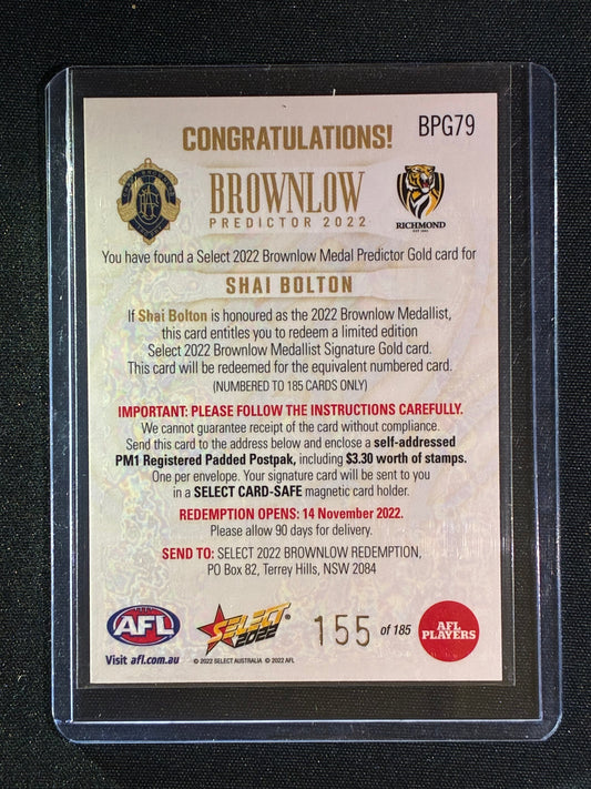 2022 Select Footy Stars SHAI BOLTON Brownlow Predictor Gold 155/185 #79