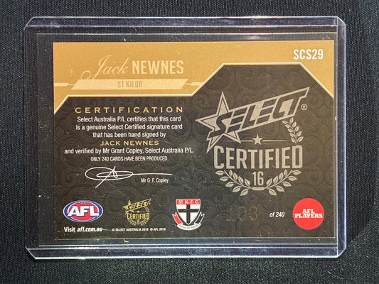 2016 Select Certified JACK NEWNES Signature Auto 103/240 #29