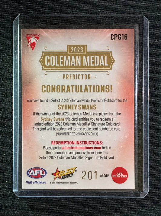 2023 Select Footy Stars SYDNEY SWANS Coleman Medal Predictor Gold 201/260 #16