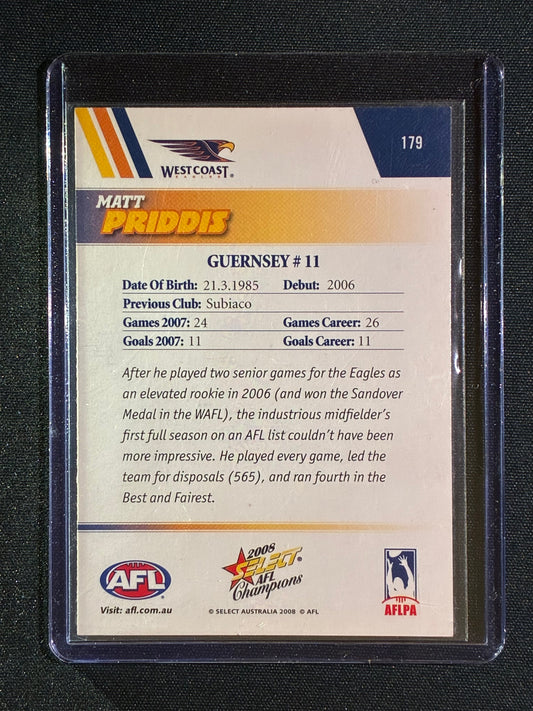 2008 Select Champions MATT PRIDDIS Base Signature Auto IP #179