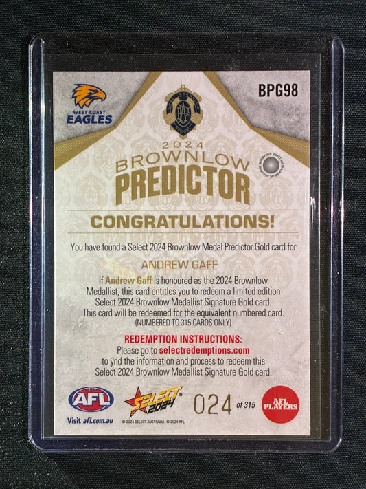 2024 Select Footy Stars ANDREW GAFF Brownlow Predictor Gold 024/140 #98