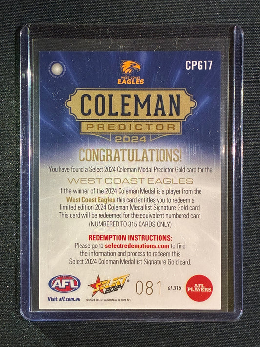 2024 Select Footy Stars WEST COAST EAGLES Coleman Medal Predictor Gold 081/315 #17