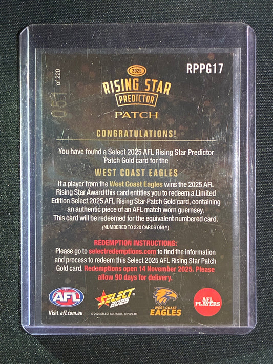 2025 Select Footy Stars WEST COAST EAGLES Rising Star Predictor Patch Gold 051/220 #17