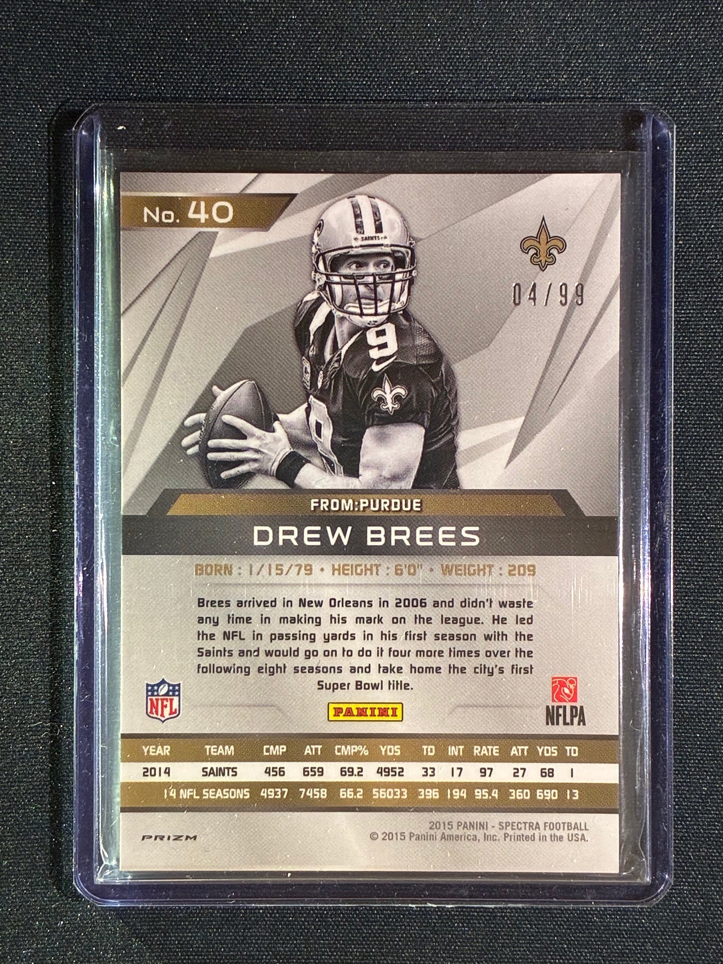 2015 Spectra DREW BREES Silver Prizm 4/99 #40