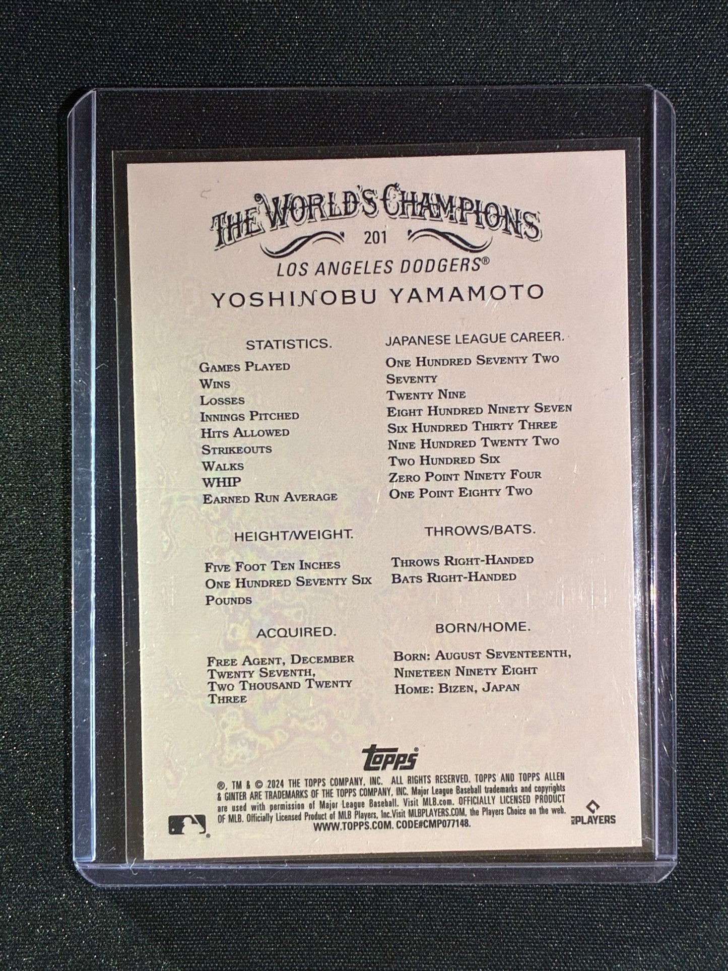 2024 Allen & Ginter YOSHINOBU YAMAMOTO Rookie Silver #201
