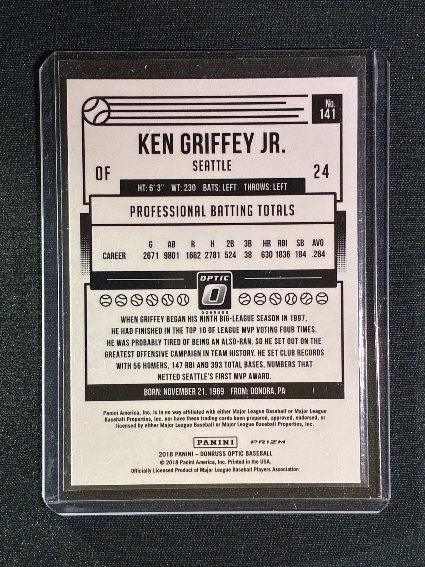 2018 Donruss Optic KEN GRIFFEY JR. Holo Silver Prizm #141