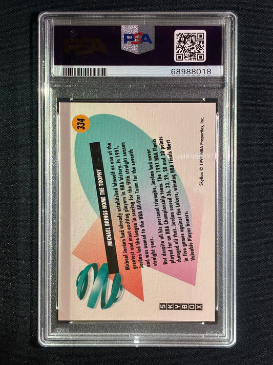 1991-92 Skybox MICHAEL JORDAN NBA Finals Trophy #334 PSA 8 (018)