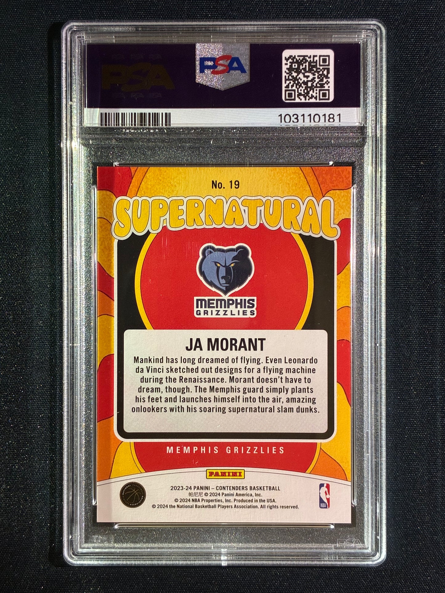 2023-24 Contenders JA MORANT Supernatural Base #19 PSA 9 (181)