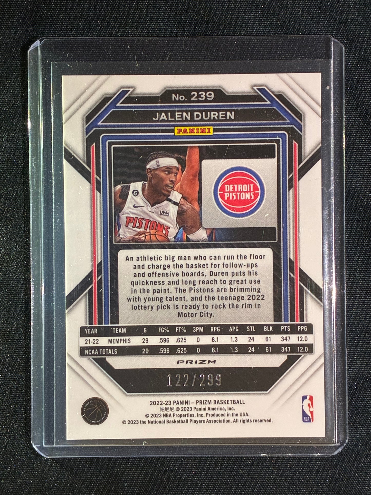 2022-23 Prizm JALEN DUREN Rookie Red Prizm 122/299 #239