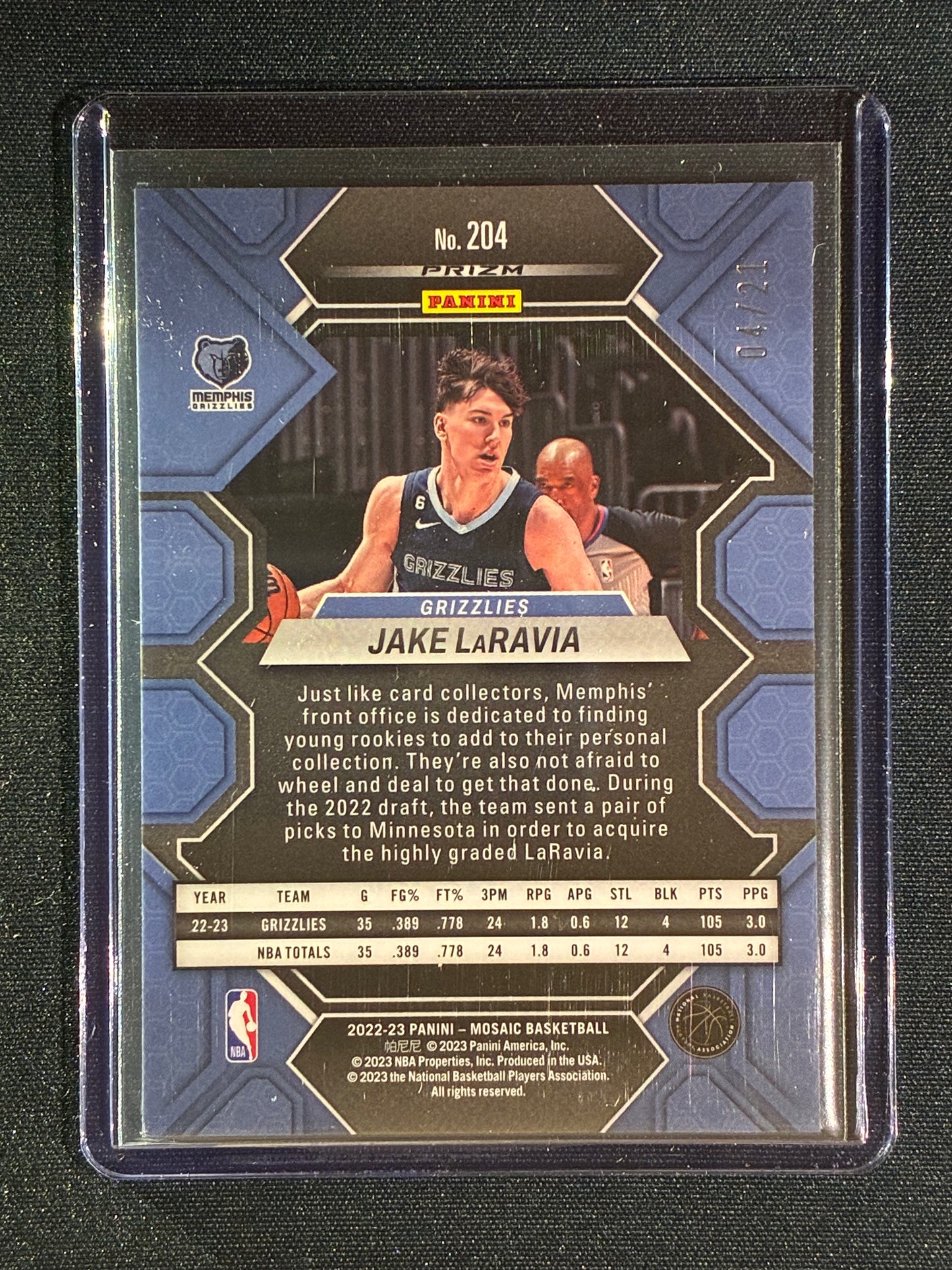 2022-23 Mosaic JAKE LARAVIA Rookie Choice Fusion Green 4/21 #204