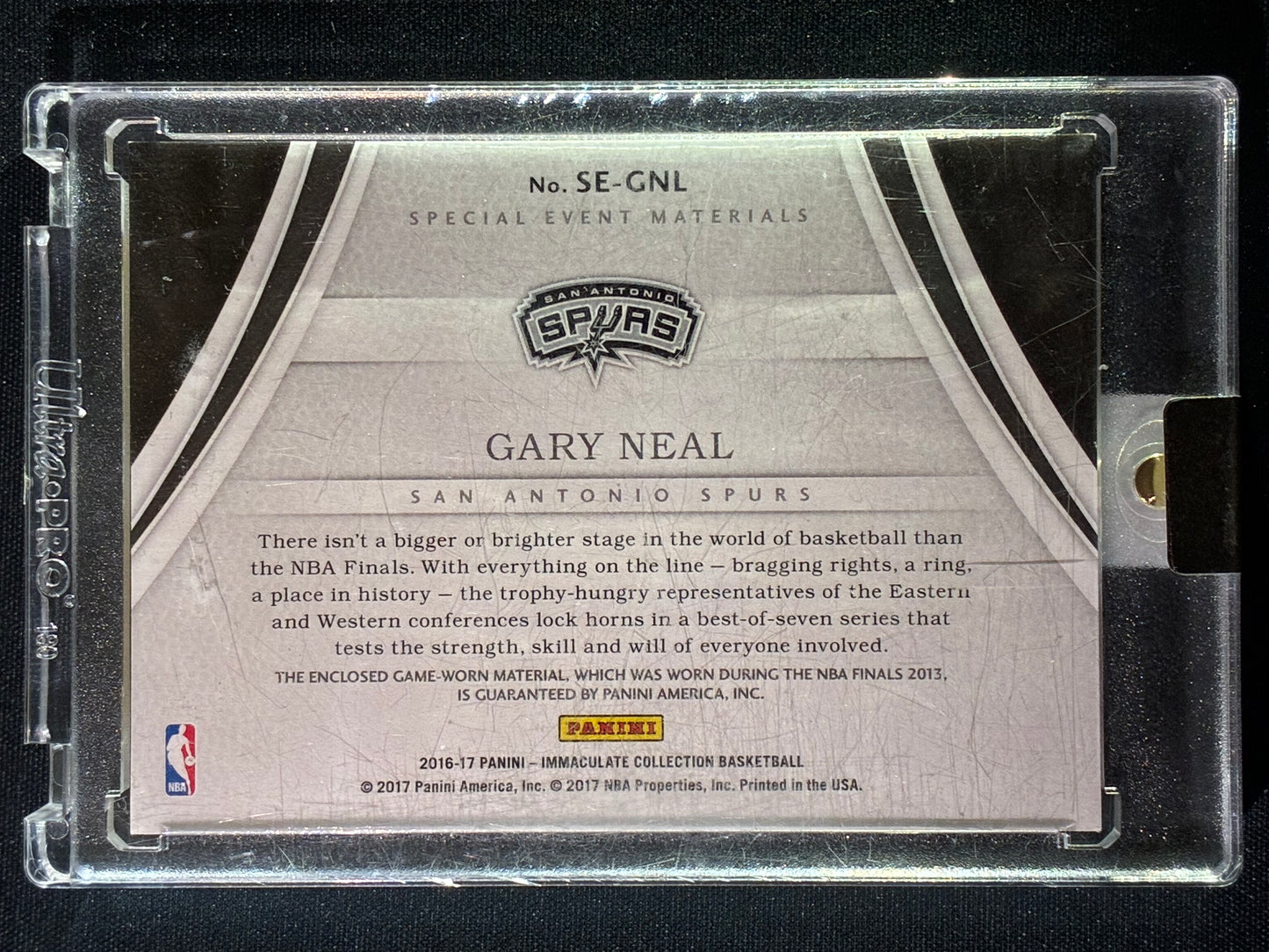 2016-17 Immaculate GARY NEAL Special Event Materials Platinum 1/1 2013 NBA Finals