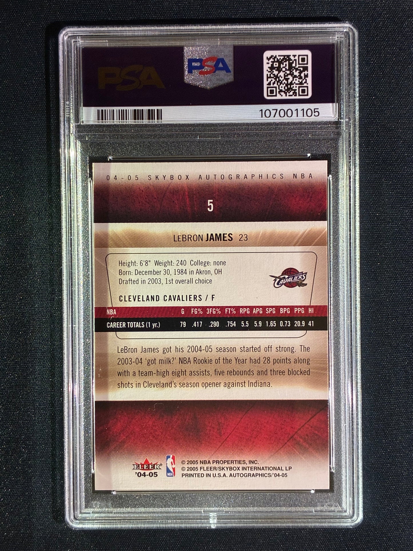 2004-05 Skybox LEBRON JAMES Autographics Foil Signature Silver #5 PSA 9 (105)