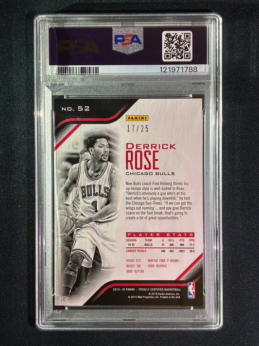2015-16 Totally Certified DERRICK ROSE Mirror Camo 17/25 #52 PSA 9 (788)