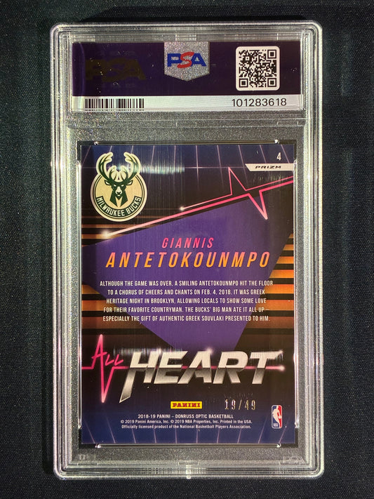 2018-19 Donruss Optic GIANNIS ANTETOKOUNMPO All Heart Blue Prizm 19/49 PSA 9 (618)