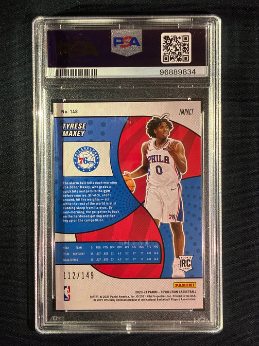 2020-21 Revolution TYRESE MAXEY Rookie Impact 112/149 #148 PSA 9 (834)