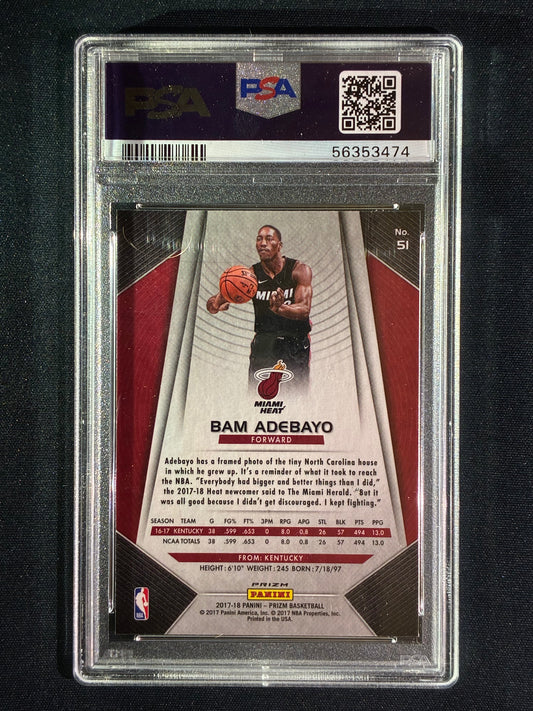 2017-18 Prizm BAM ADEBAYO Rookie Fast Break Silver Prizm #51 PSA 10 (474)