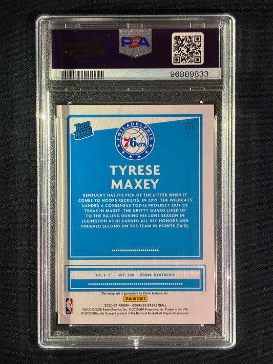 2020-21 Donruss TYRESE MAXEY Rated Rookie Signature Auto #211 PSA 10 (833)