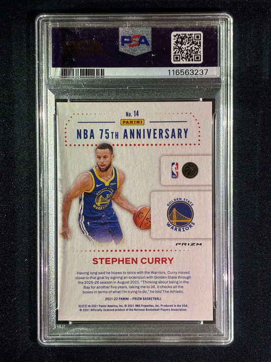 2021-22 Prizm STEPHEN CURRY NBA 75th Anniversary Logo Silver Prizm SP #14 PSA 10 (237)