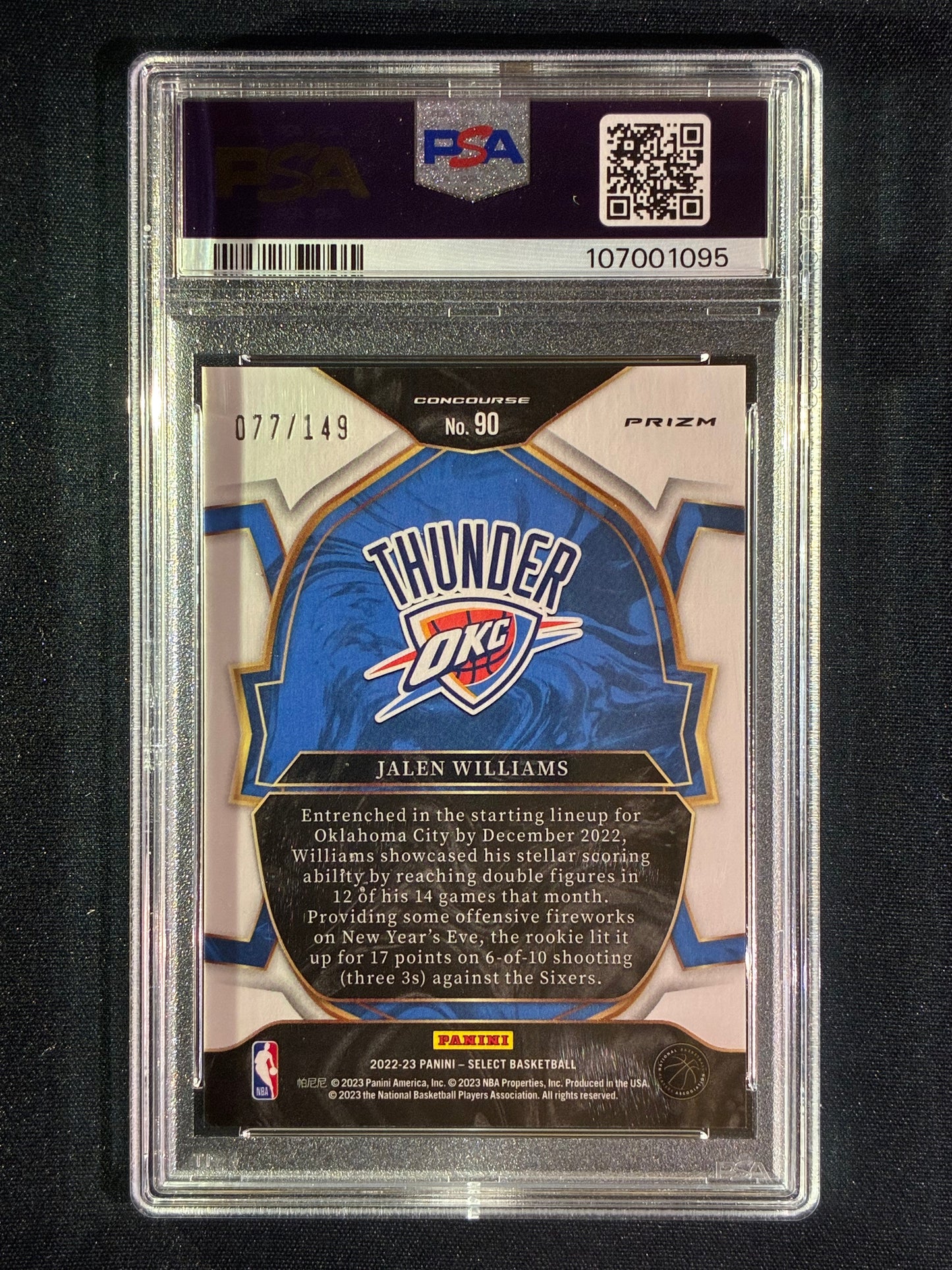 2022-23 Select JALEN WILLIAMS Concourse Rookie White Prizm 77/149 #90 PSA 10 (095)