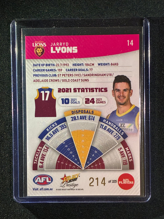 2022 Footy Stars Prestige JARRYD LYONS Pink Parallel 214/325