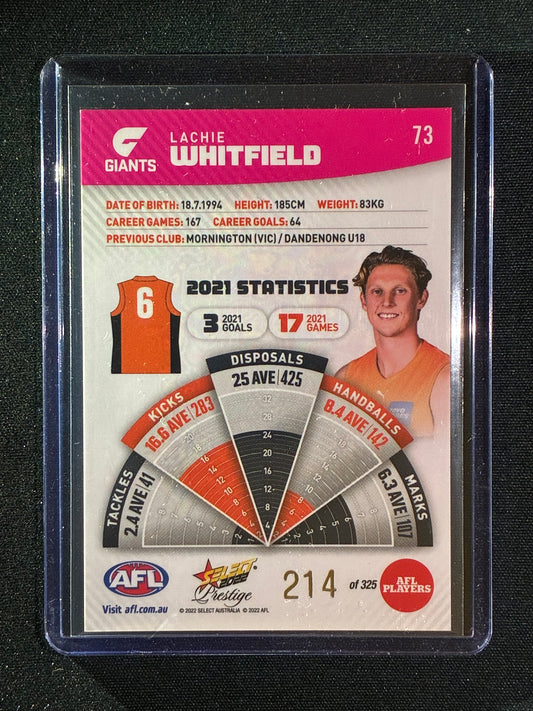 2022 Footy Stars Prestige LACHIE WHITFIELD Pink Parallel 214/325