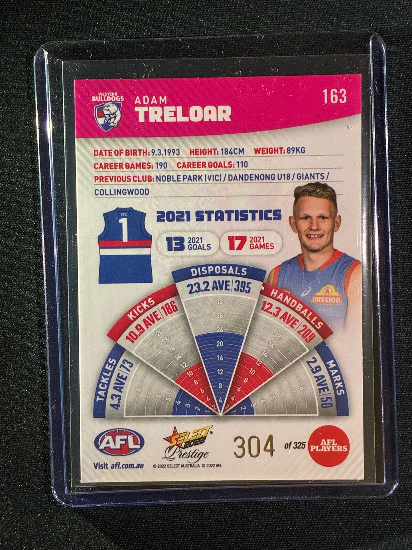 2022 Footy Stars Prestige ADAM TRELOAR Pink Parallel 304/325
