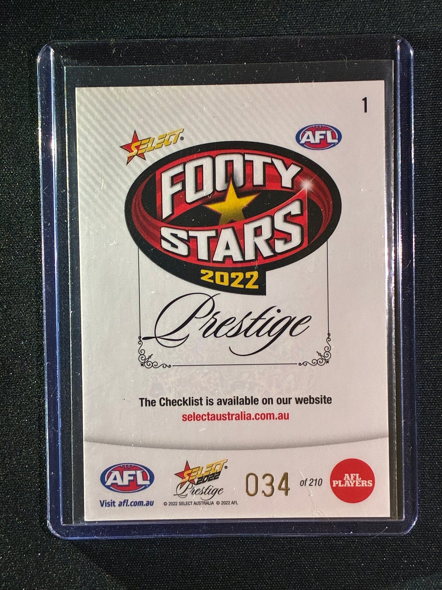 2022 Footy Stars Prestige CHECKLIST HEADER Orange Parallel 34/210