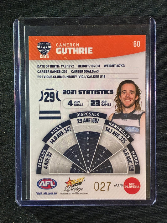 2022 Footy Stars Prestige CAMERON GUTHRIE Orange Parallel 27/210
