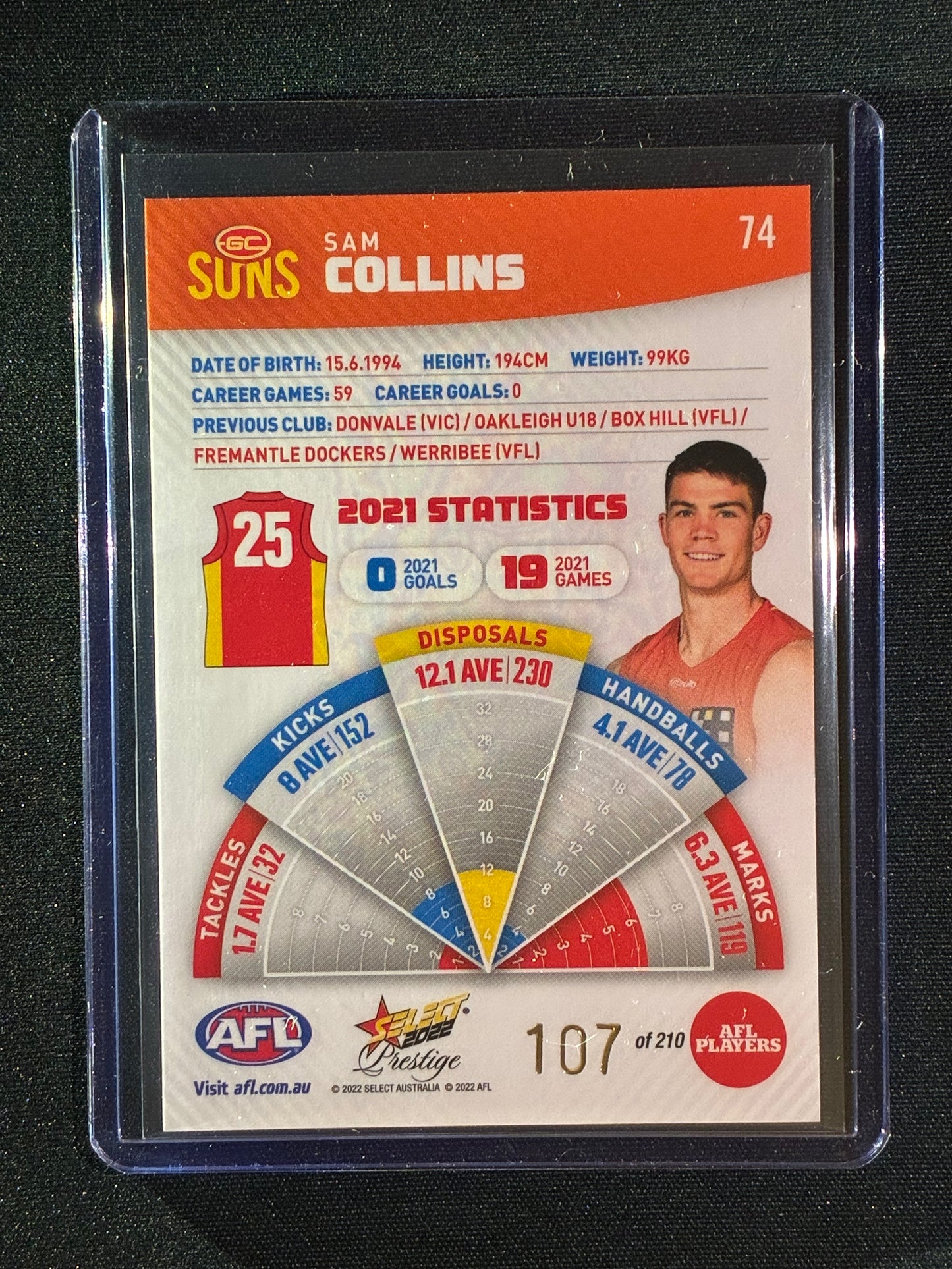 2022 Footy Stars Prestige SAM COLLINS Orange Parallel 107/210