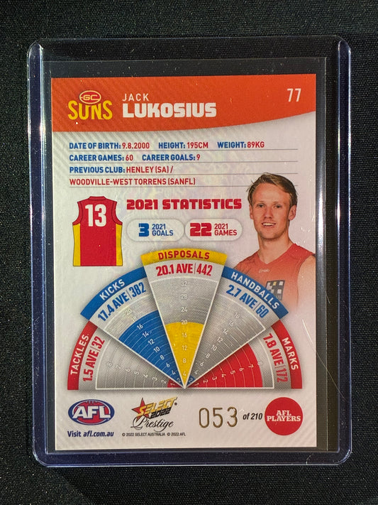 2022 Footy Stars Prestige JACK LUKOSIUS Orange Parallel 53/210